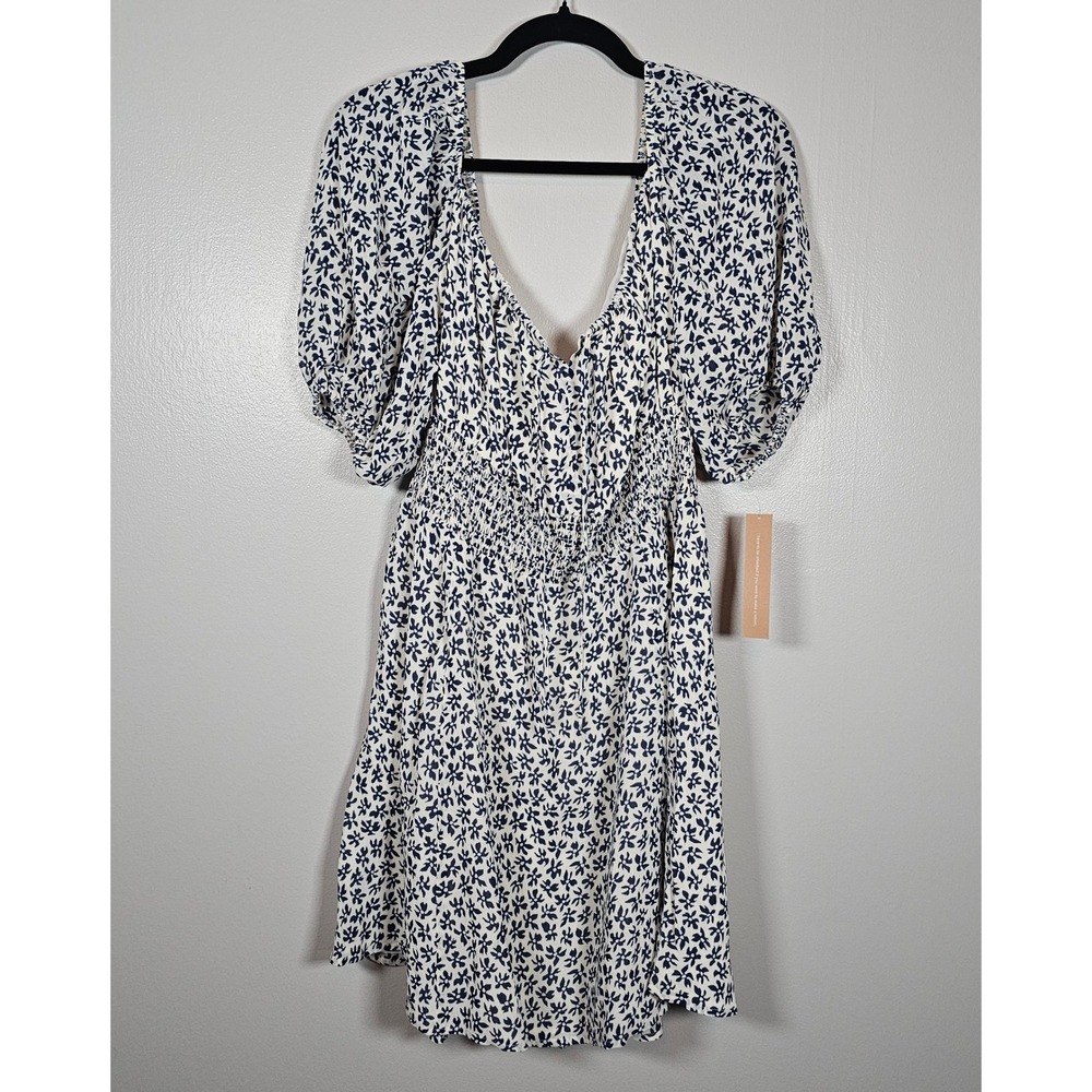 Reformation Jo Dress Bombay Blue Floral Smocked Mini Dress Size 14 NWT